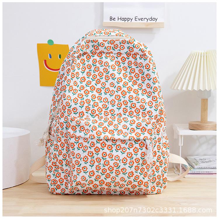 Schoolbagins Schoolbag Korean Version Junior High School College Student Versatile Mori Retro Floral Backpack Leisure Travel Backpack Female