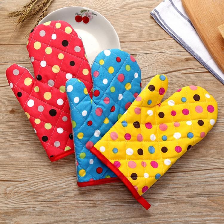 Padded Lining Protective Glove Oven BBQ Polka Dot Mitts Kitchen Cooking Tools