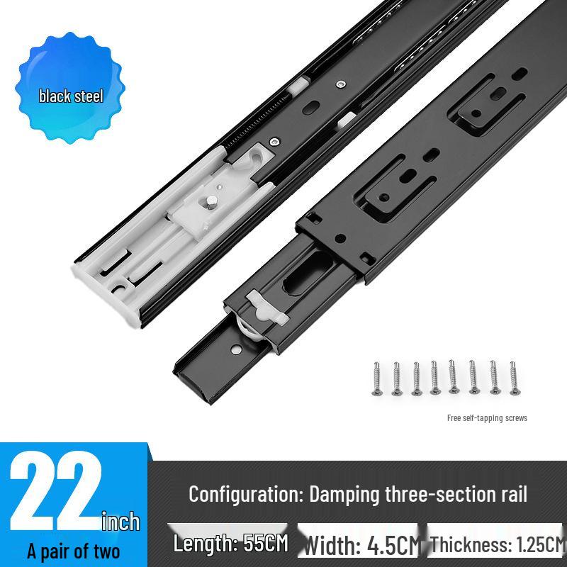 Thickened Stainless Steel Drawer Slides with Three-Section Silent Rails and Buffer Damping