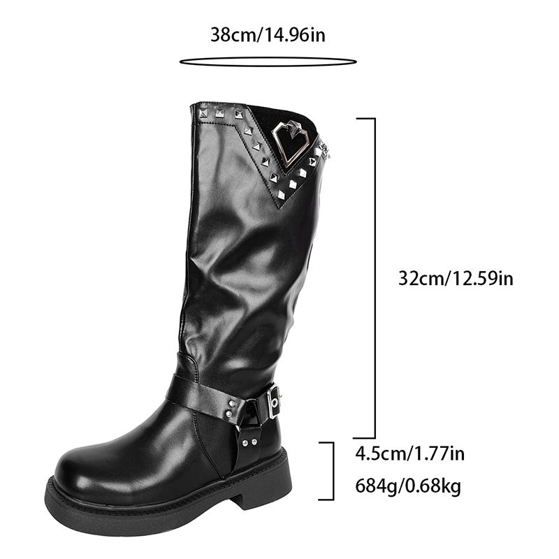 Fashion 2025 Winter Fashion Women's Knight Boots British Style Platform Knee High Boots Woman Rivet Decor PU Leather Motorcycle Booties