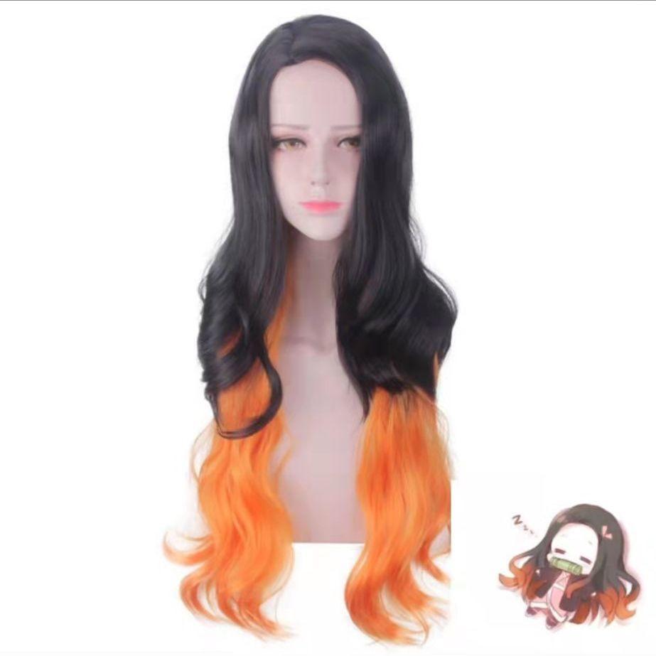 Demon Slayer Kuroko Tidou - Naturally Dark Hair with A Gradual Transition To Orange-yellow, Long Curly Hair, Two-tone Cosplay Wig