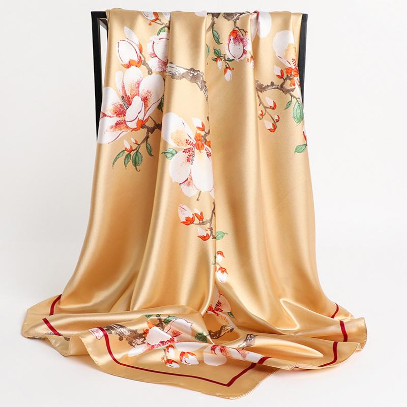 90X90CM Square Women Scarves Silk Office Ladies Hair Neck Bandanna Headband Foulard Headcloth Muslim Headscarf Female Muffler