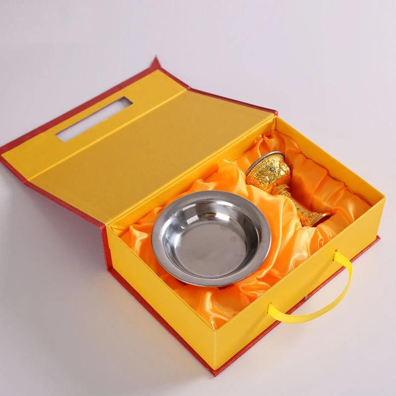 Buddhist Manza Protection Dharma CupTantric Alloy Handicraft, Tibetan Tribute, Gilt Buddhism Plate, Home Gift, Indoor Decorative