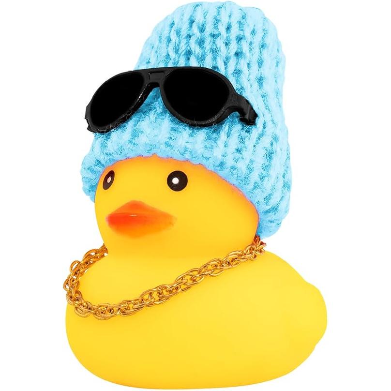 Wonuu Rubber Duck Car Ornaments Yellow Duck Car Dashboard Decorations with Propeller Helmet for Christmas Decor and Home Decorations for Adults