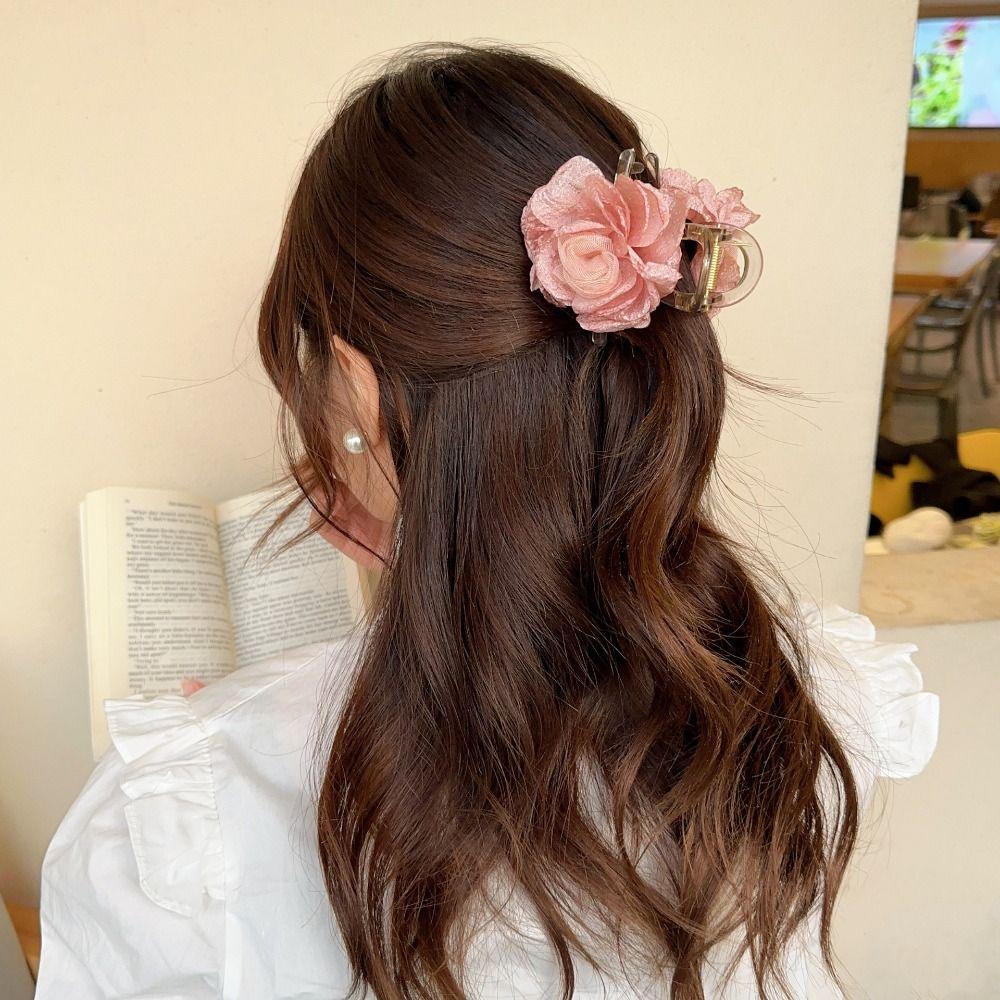Korean Style Rose Shark Clip Cloth Flower Claw Clip Creative Simulation Flower Hair Claw  Women