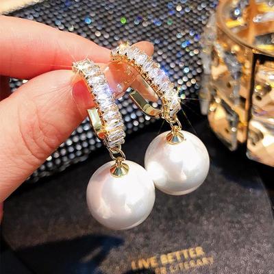 Trendy Imitation Pearl & Diamond Pendant Earrings for Women