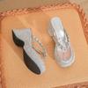 Flip Flops Damen Plateau Keilsandaletten Damen Sommer Draußen Neu Mittelhoch Absatz Strass Pailletten Fischgräten Sandalen