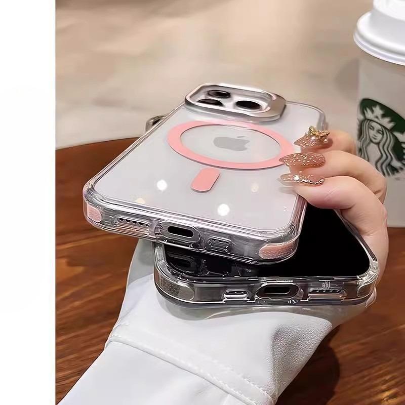 Applicable To Apple 17 ProMax Lens Cover Bracket Mobile Phone Case IPhone 16 Transparent Magnetic Suction Anti Fall Protection Case
