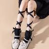 Women Japanese Ballet JK Sweet Ruffle Lace Cotton Crew Socks Elegant Ribbon Tie Bandage Solid Color Ankle Socks Hosiery
