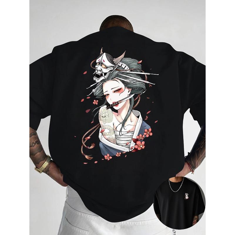 European Size Creative Front And Back Pattern Crew Neck T-Shirt, Pure Summer Trendy Fashion Short Sleeves, Casual Daily Style Top