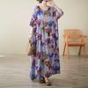 Boho Summer Dress for Women  Loose Fit V-Neck Short Sleeve Cotton Linen Maxi Dress Casual Beach Vacation Dress