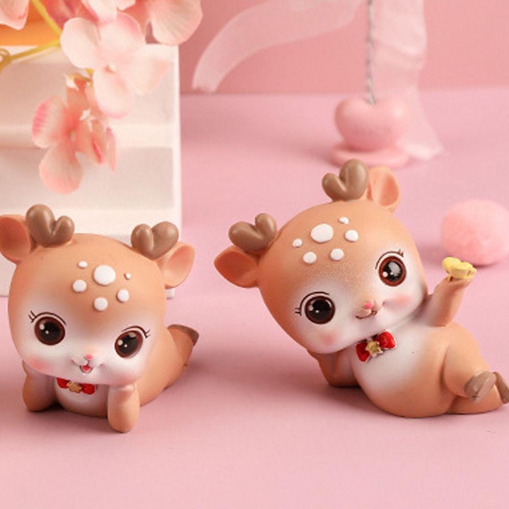 DIY Elk Miniature Figurines Resin Crafts Mini Deer Statue Cartoon Deer Figurines Home Car Decor
