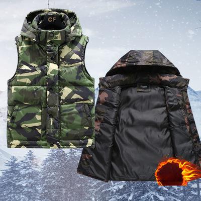 Ärmellose Jacke für Herren in Übergröße, Winter, neue lässige, mit Kapuze, Baumwolle gefütterte ärmellose Weste für Herren, warme Camouflage-Sportwesten