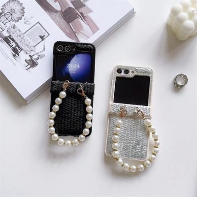 Luxuriöses Leder Perlen Handgelenkband Handyhülle für Samsung Galaxy Z Flip 6 5 4 3 Flip5 Flip4 Flip3 5G Schutz Stoßfest 5G Hülle