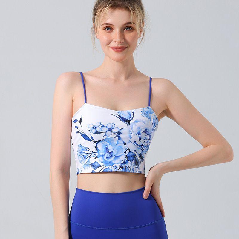 Export National Style Retro Print Sling Vest Push-up Quick-Drying Slim Fit Yoga Pilates Slim Looking Short Top Suit