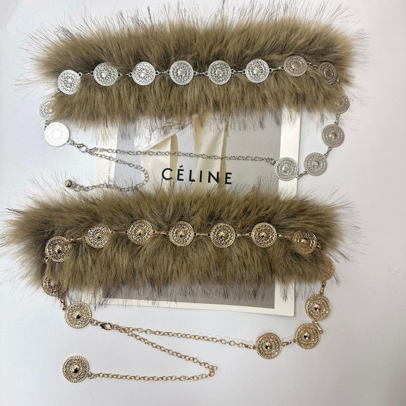 Women'S Plush Belt  Trend Y2K Girls Girdle Versatile Jeans Accessories Faux Fur Patchwork Belt