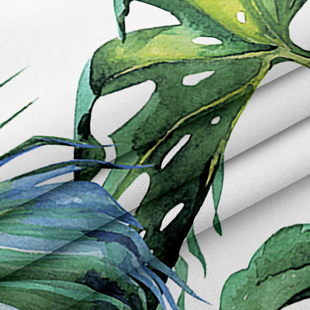 2panels Palm Leaf Pattern Window Curtain Tropical Plant Leaves Green White Drapes For Bedroom Living Room Kitchen Room Home Deco