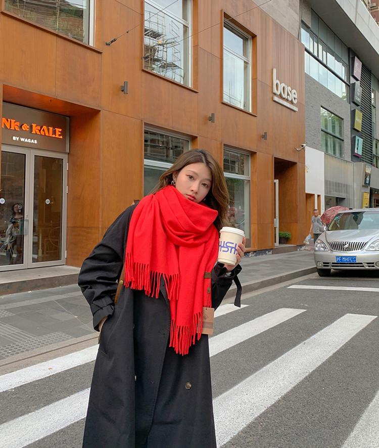 Cashmere Wool Scarf - Thick, Solid Color, Unisex, Versatile, Korean Style for Autumn/Winter.