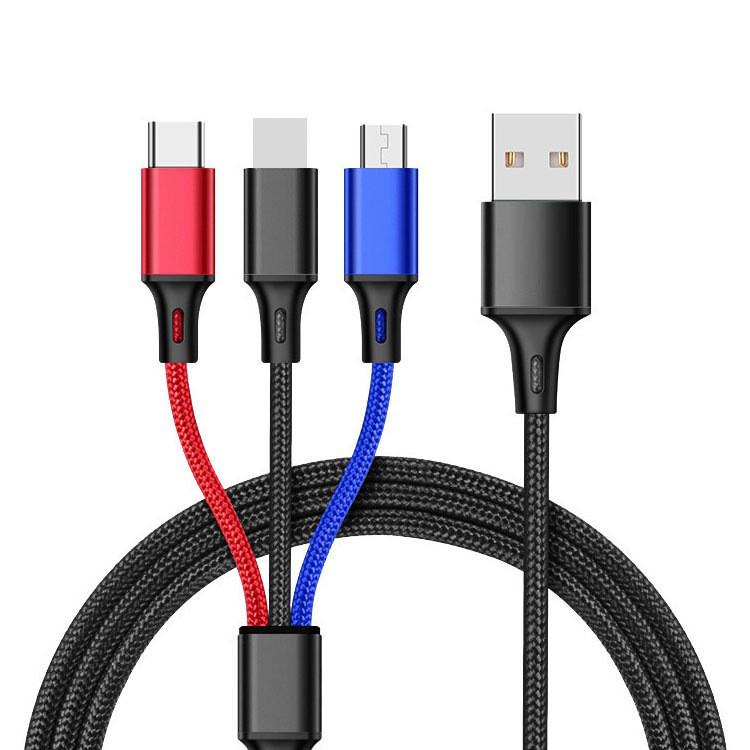 Nylon Braided 3-in-1 Multi-Head Fast Charging Cable (2A)