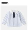 DUUDUU 2025 Streifen: Frühlingsoutfit im koreanischen Stil für Kleinkinder - Jungenhemd und Hosen-Set.