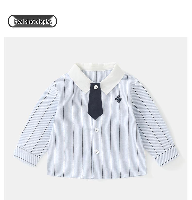 DUUDUU 2025 Streifen: Frühlingsoutfit im koreanischen Stil für Kleinkinder - Jungenhemd und Hosen-Set.