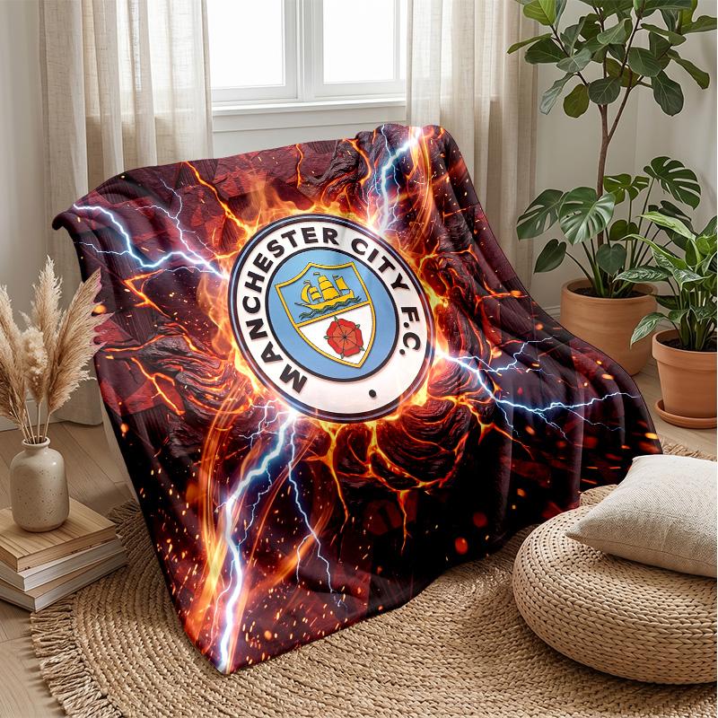 Manchester City Theme Blanket Soft Flannel Blanket Plush Throw Blanket Cozy Sofa Bed Blanket for Home Decor