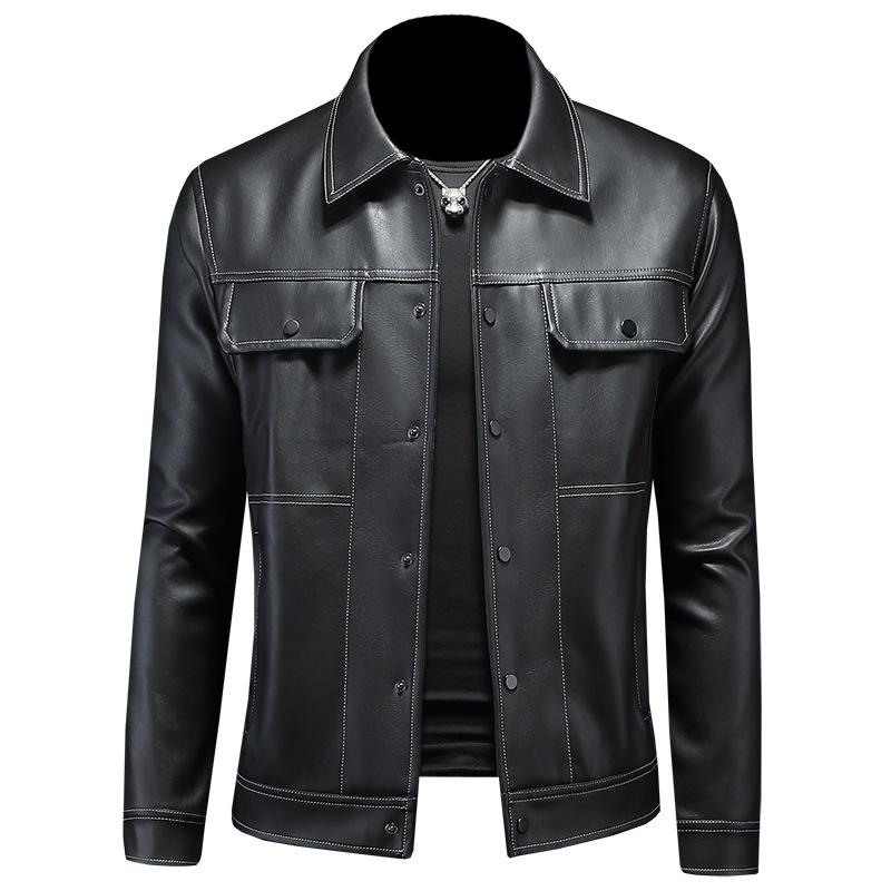 Fall/Winter 2024 New Men's Lapel Motorcycle Leather Jacket Trendy Fashion Slim Versatile Leather Jacket 8118