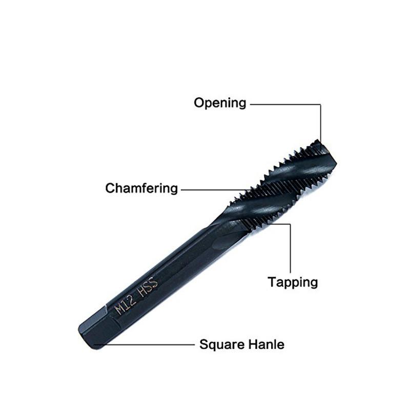 7-teiliges HSS Nitridier-Maschinengewindebohrer-Set M3-M12 Spiralbohrer und Spitzbohrer, verwendet für Innengewindeschneiden und Gewindereparaturwerkzeuge
