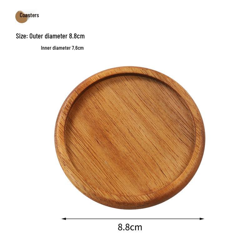 Round Solid Wood Grooved Coaster Set with Wrought Iron Rack - Non-Slip, Heat-Resistant Coasters for Home