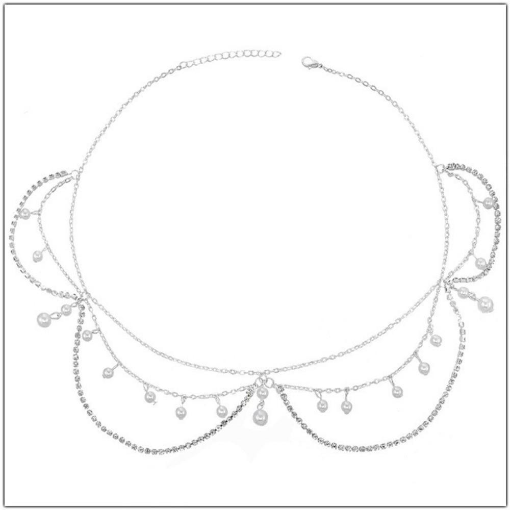 Full Rhinestone Head Chain Headpiece Pearls Tassel Crystal Meshes Headbands  Hair Accessories