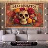 2D flat banner, 1 Mexican Day of the Dead background banner - vibrant flower and skull design