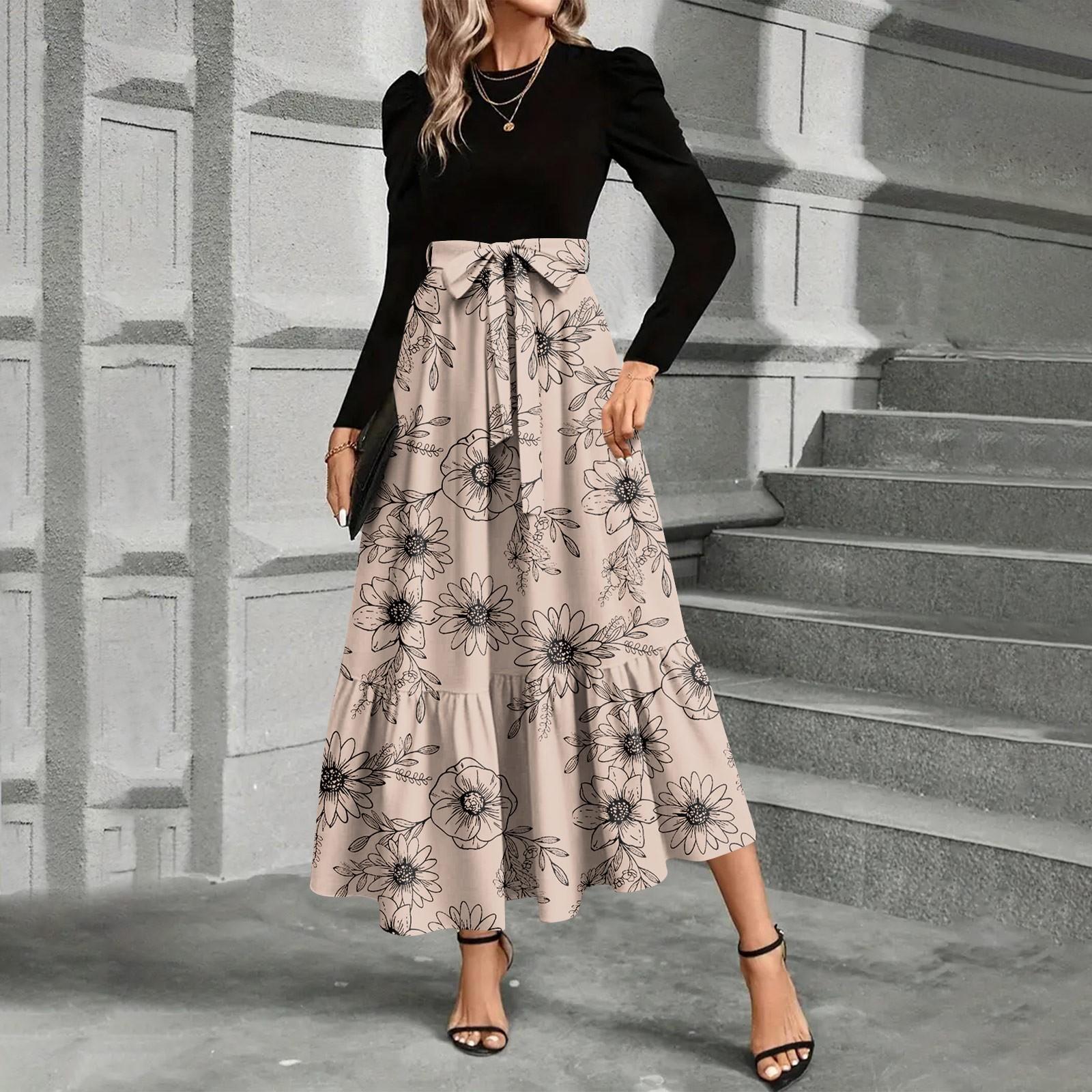 

Женское платье с цветочным принтом и высокой талией, модное и элегантное L хаки