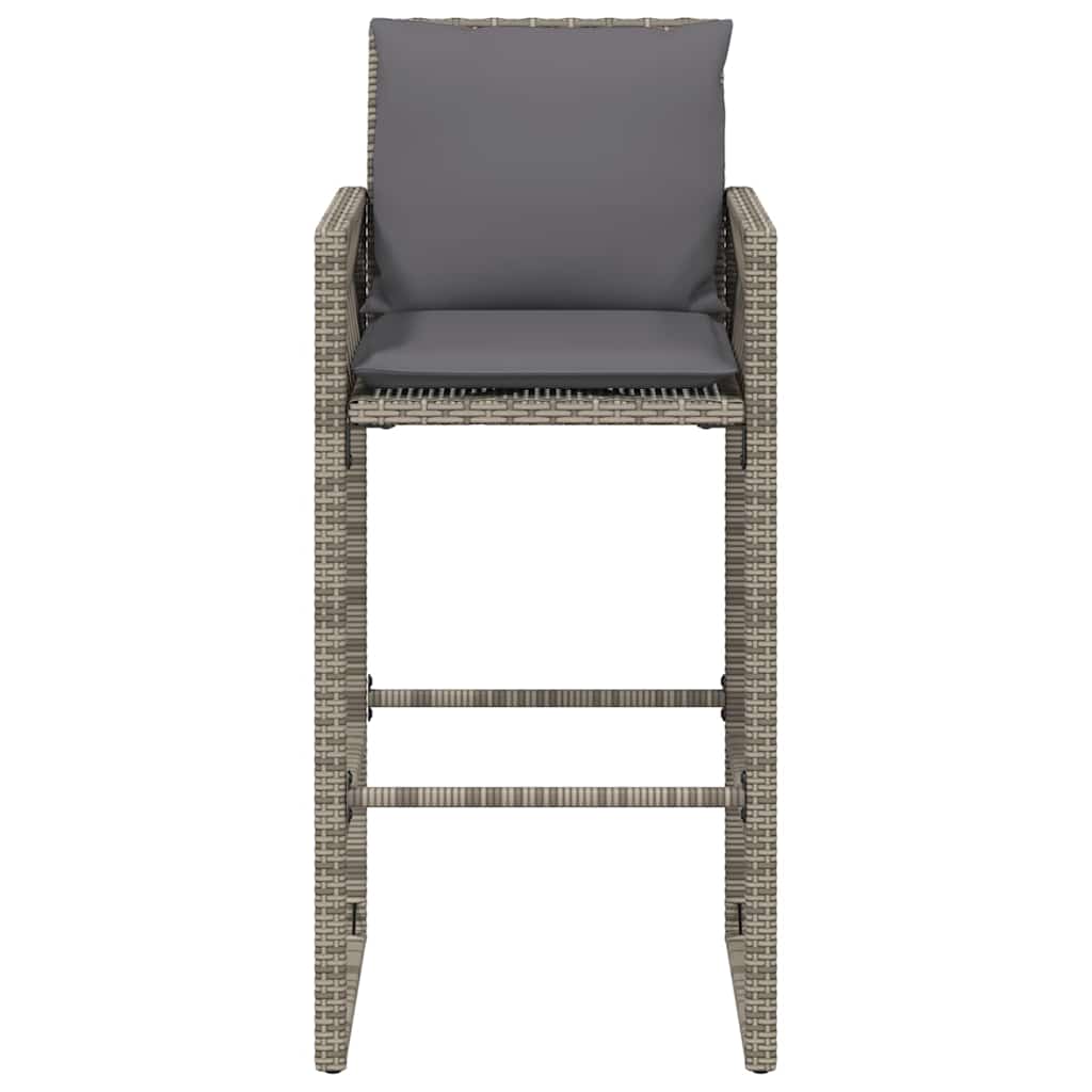 Garden Bar Stool with Cushions 2 pcs Grey Poly Rattan