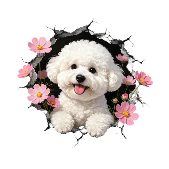 Adhesive Toilet Sticker, 3D Dog Floral Design Wall Decal, Waterproof No Glue Residue Decorative Sticker for Bathroom Ceramic Tile Walls Renters