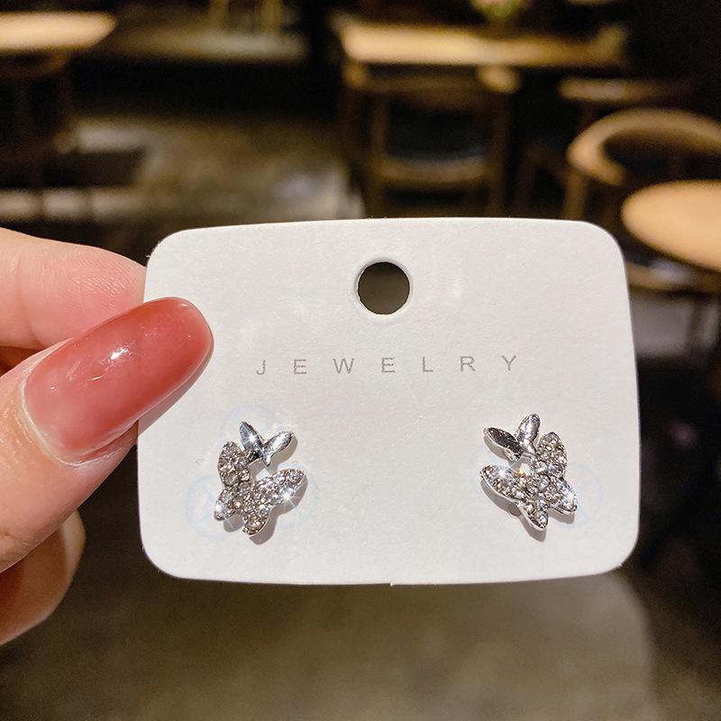 

Серьги-бабочки 2022: Серебряная игла S925 с полным бриллиантом, корейский стиль, простой и элегантный дизайн серебряный