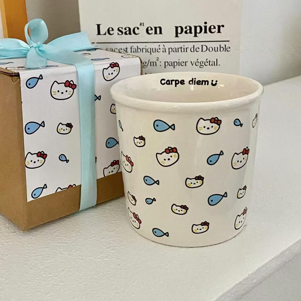 Cat Eats Fish Ceramic Mug Mug Cute Paper Cup Shape Holding Cup Coffee Cup Birthday Gift Water Cup