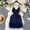 Feather Dress Ins Open Back Sling Tassel Sequins