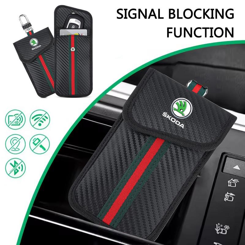 Car Key Case Signal Blocker Bag RFID Shielding Pocket For Skoda Kylaq Elroq Octavia Enyaq Kamiq Scala Rapid Superb Karoq Fabia Ulvc23