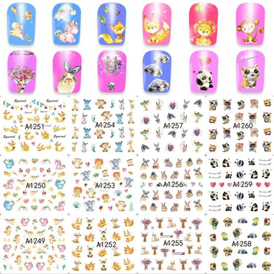 Nálepka na nehty s 12 listy s tištěným vzorem Vodotěsná Nálepka na nehty pro ženy s více styly pro krásu