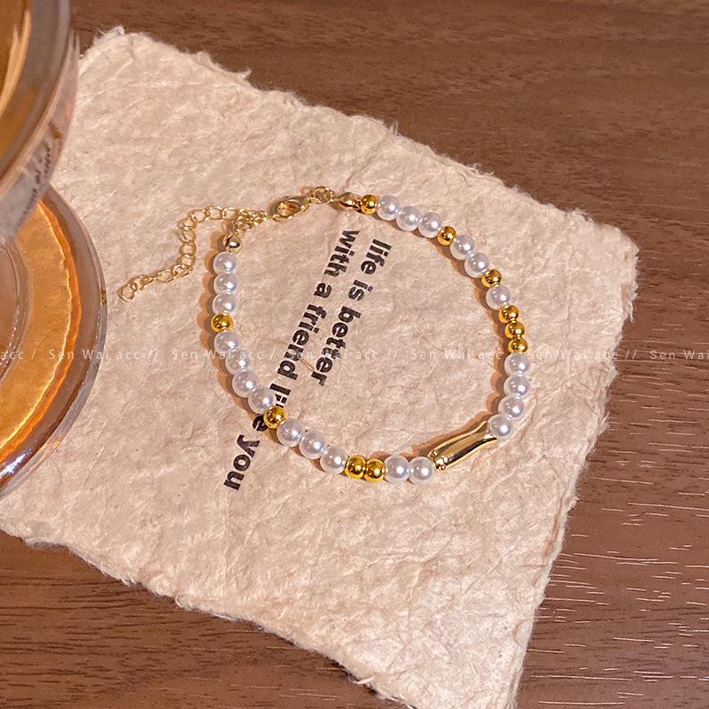 Brățară versatilă cu perle în stil coreean pentru femei: Lux Lejer, Exquisit, Senzație de Înaltă Calitate, Brățară Populară cu Mărgele, Bijuterie Elegantă pentru Mână.