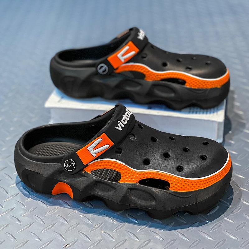 

Hole shoes men s summer wear non-slip and breathable thick-soled driving sandals men s sports beach bag head slippers 39 чёрный
