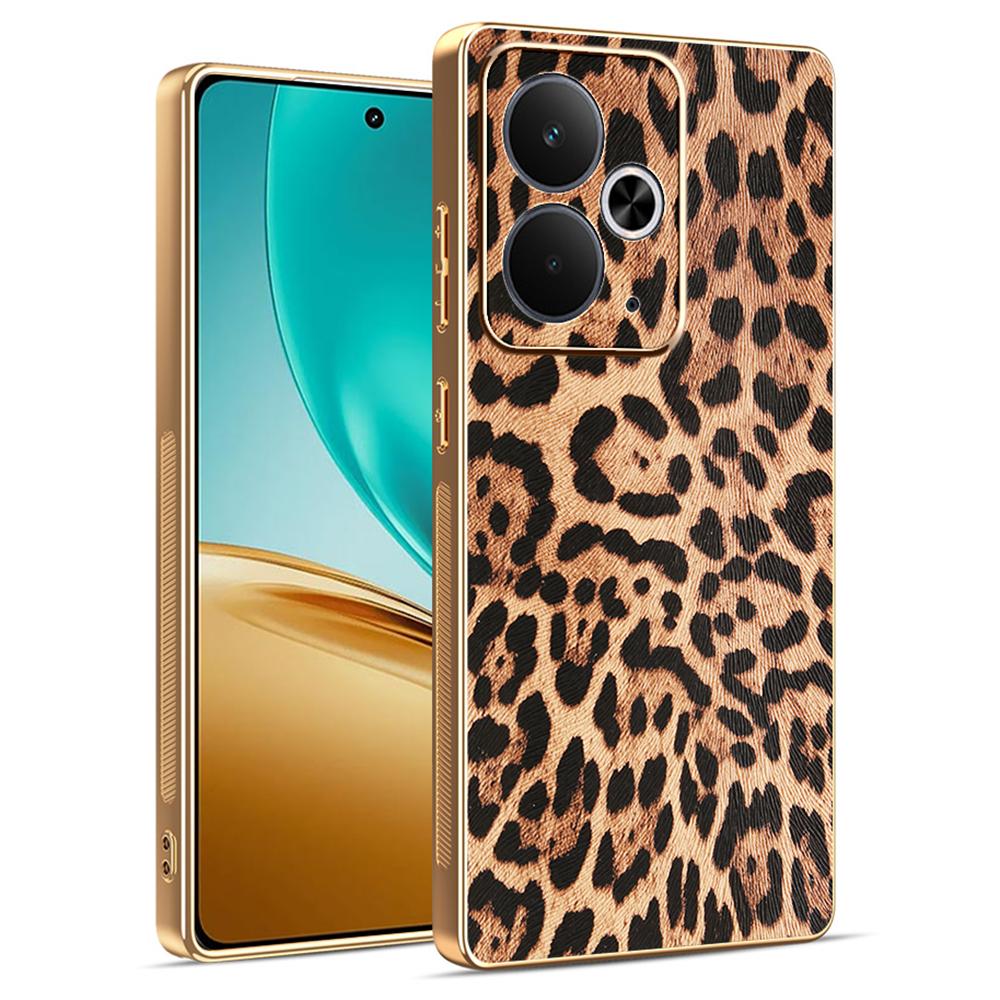 

Для Realme 14 5G/14T 5G Чохол Леопардовий принт Покриття з ПУ шкіри PC+TPU Гальванічне покриття Чохол для телефону A