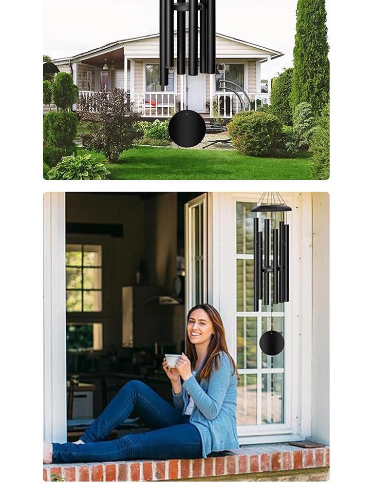 Nordic Style 32-inch Black Wind Chime - Six-Tube Garden Courtyard Decor Gift