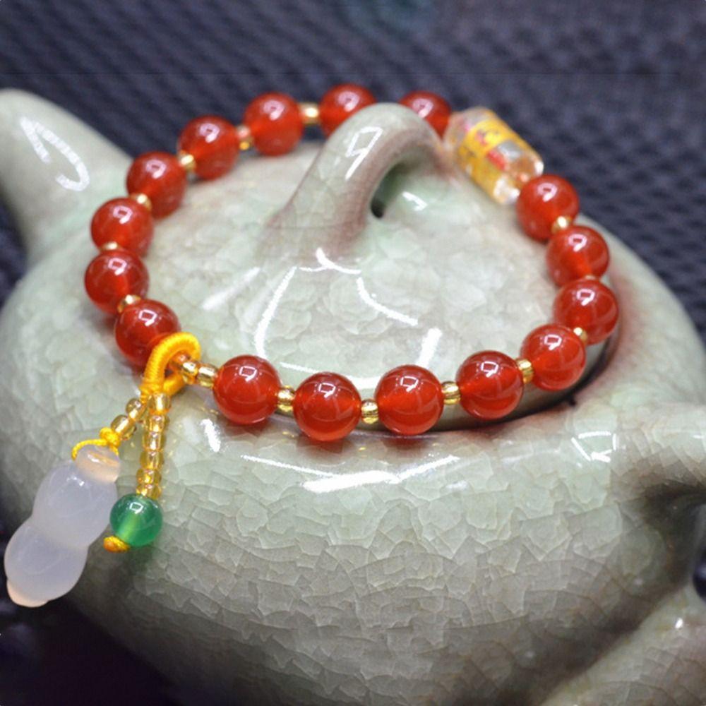Nafu Ins Round Bead Bracelet Simple Chalcedony Pendant Simple Red Agate Beaded Bracelets  Gift