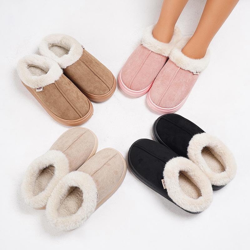 Fashion Winter Faux Fur Warm Plush Slippers Women Mix Color Platform Cotton Slippers Woman Light Non Slip House Furry Slides Female