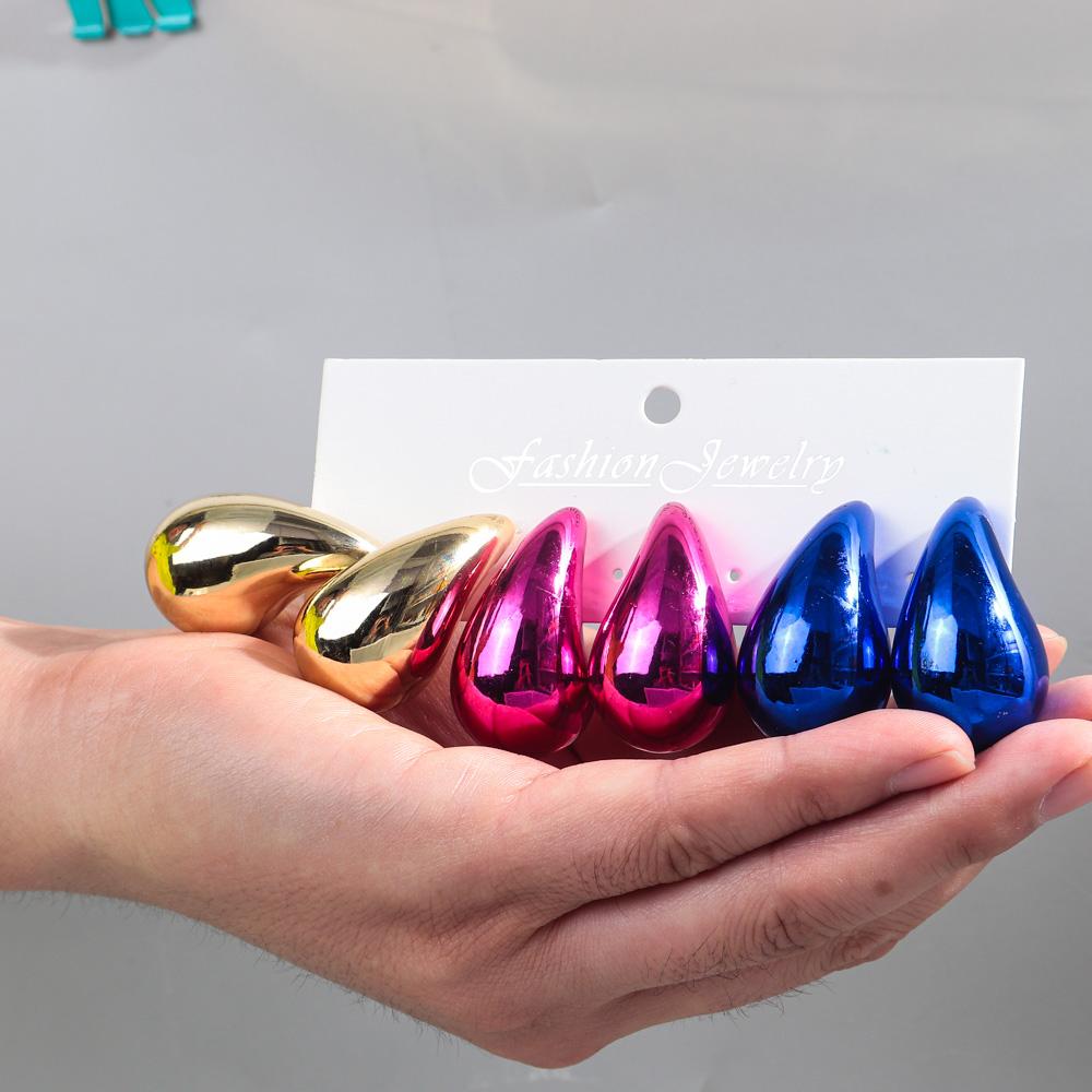 Extra Large 3pair Acrylic Chunky Waterdrop Earring Dupes for Women Metallic Color Teardrop Y2K Earring Hoops Jewelry Lightweight