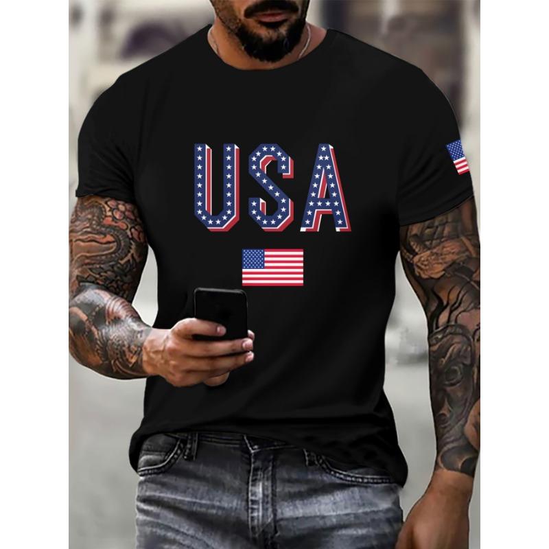3D Digital Printed Casual Men's T-shirt with American Flag T-Shirts