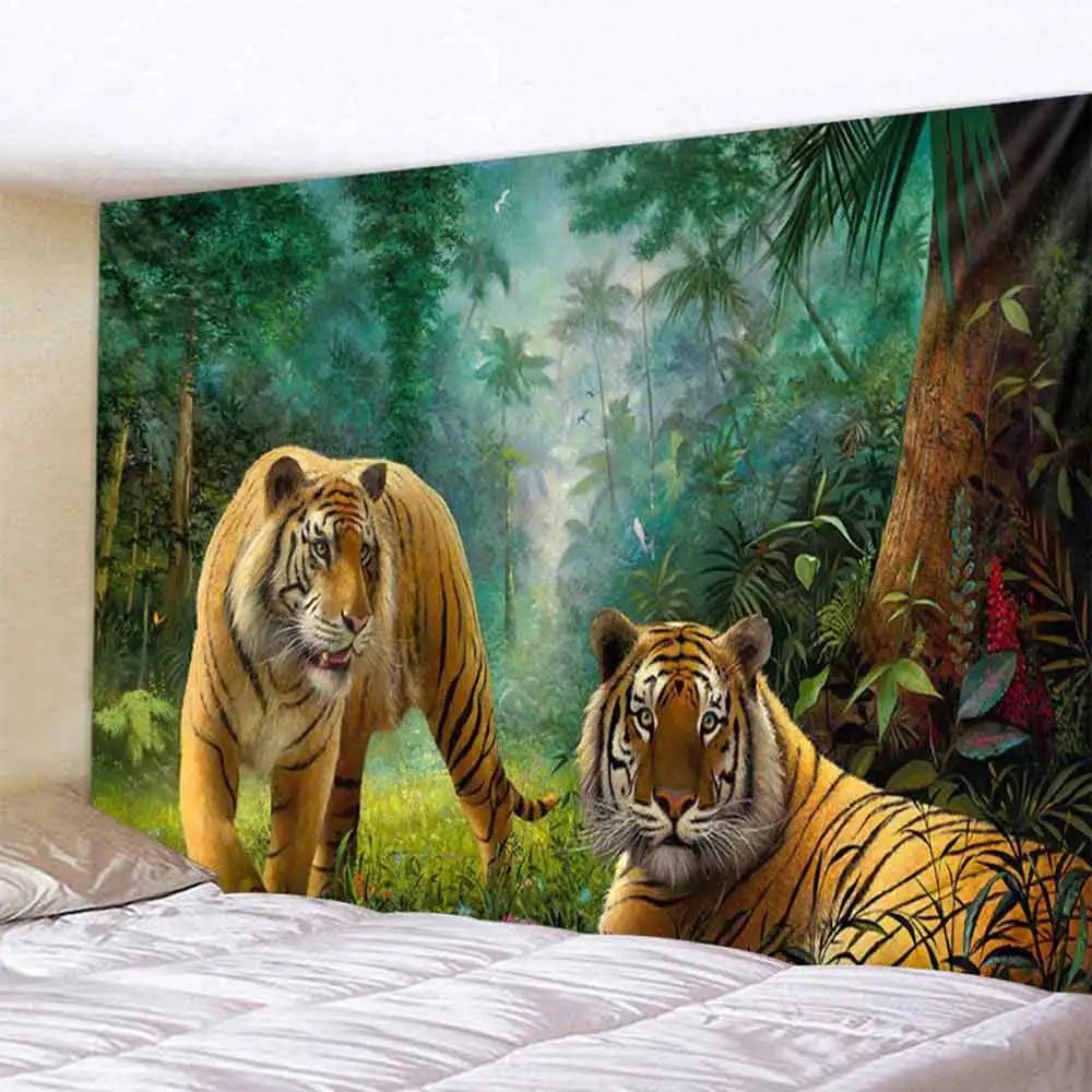 Forest Animals Dinosaur Tiger Wall Hanging Tapestry Art Deco Blanket Curtain  at Home Bedroom Living Room Decor
