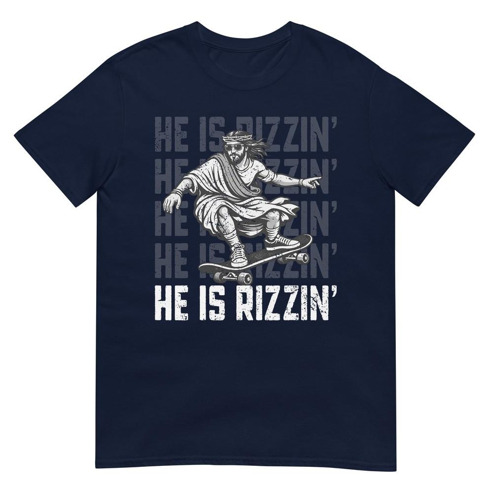 Retro He Is Rizzin Funny Jesus Skateboard Easter Christian TShirt S