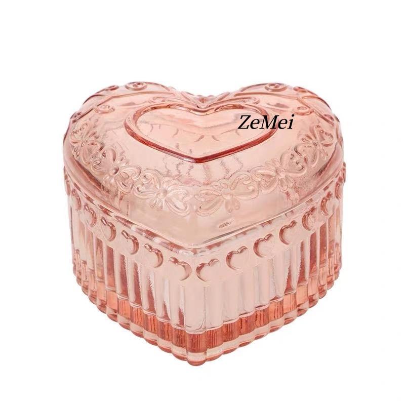 European-Style Heart-Shaped Crystal Glass Candy Jar,Jewelry Organizer With Lid Candlestick Container Container Home Decoration